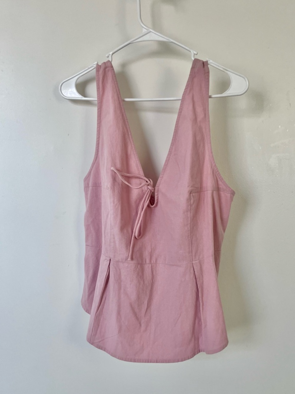 Free People 100% Cotton Blush Pink V-Neck Tie-Front with elastic back peplum